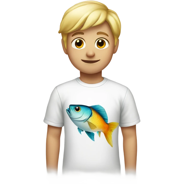 blonde boy wearing white t shirt with fish on it emoji