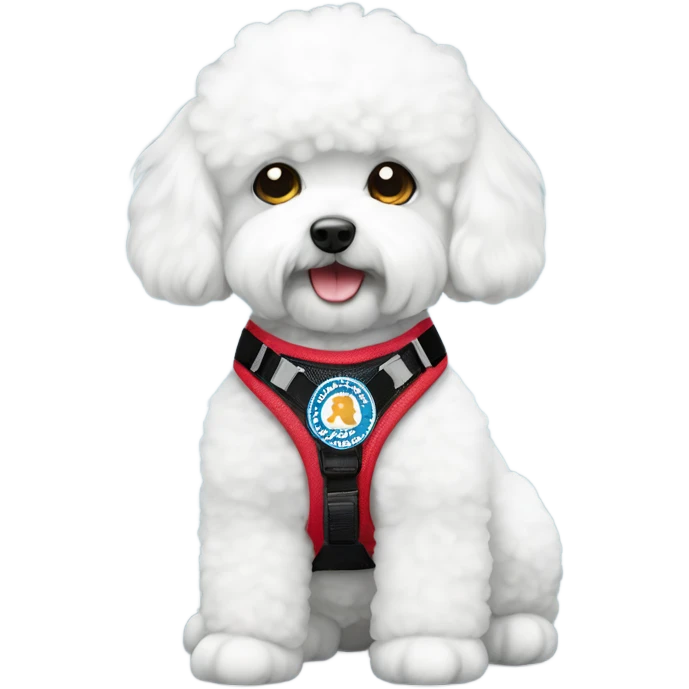 A cute Bichon wearing a service dog harness emoji