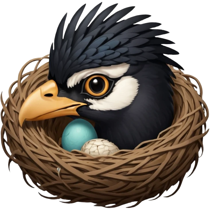 A man who has hair on the top of his head, that is actually an Australian Magpie, birds nest. emoji