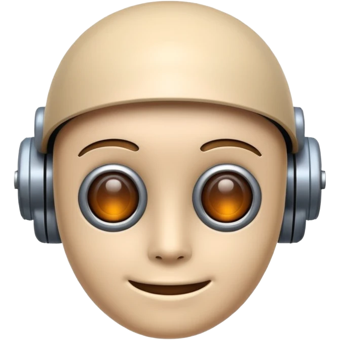 simple and friendly AI emoji with a robot face or brain and digital elements emoji