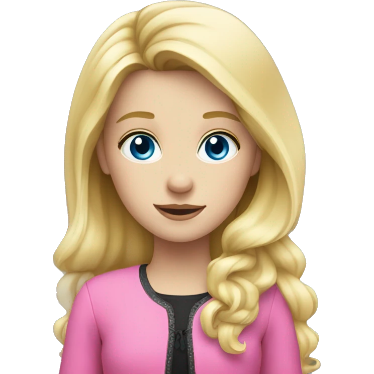 blonde girl with blue eyes wearing pink and her black horse emoji