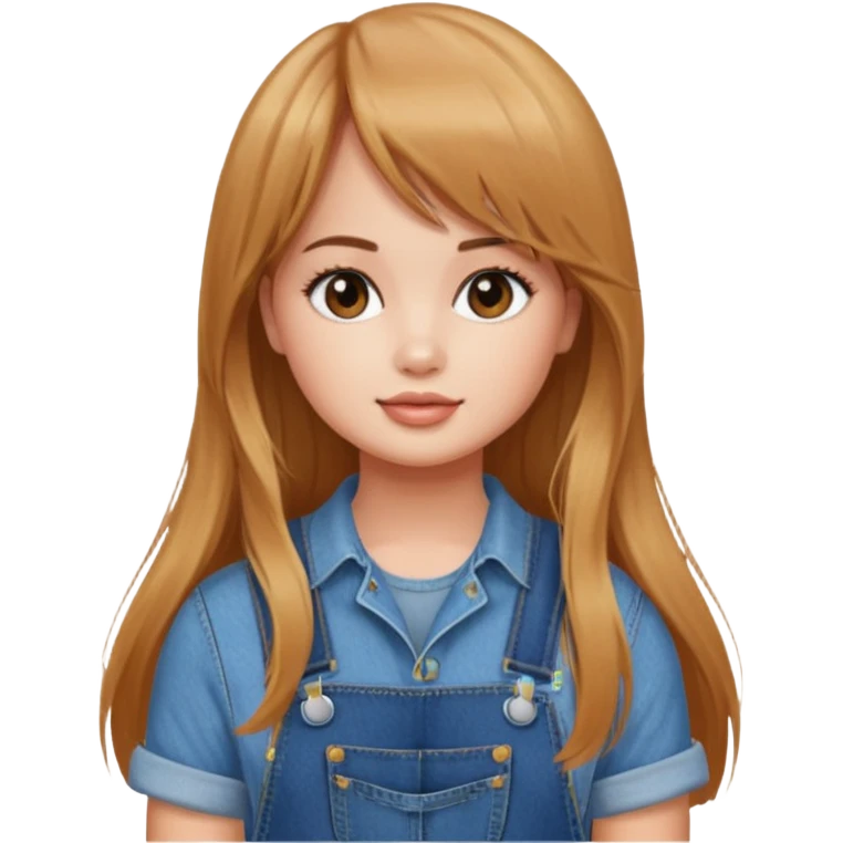 Debby Ryan (long hair with straight (not curtain) bangs) wearing overalls emoji