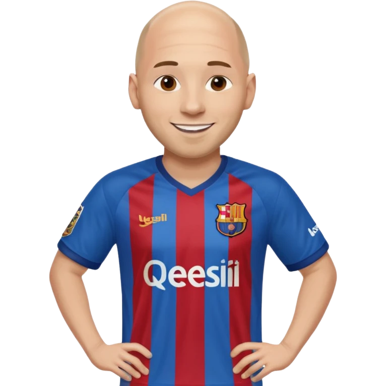 bald man wearing messi football jersey emoji