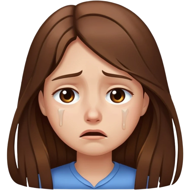 Girl long brown hair sad crying emoji