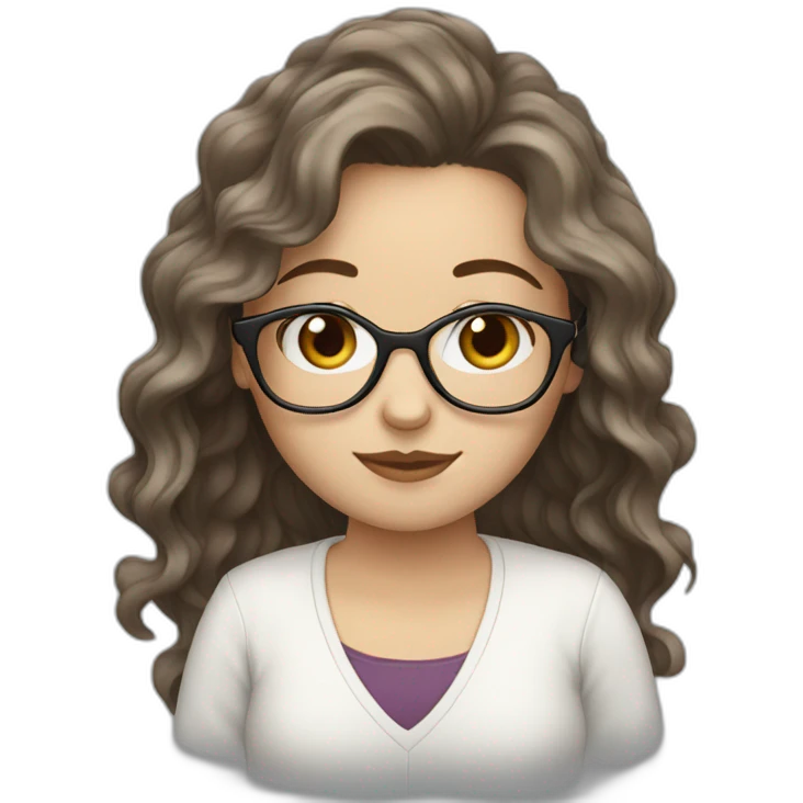 White Girl with wavy dark brown long hair and glasses emoji