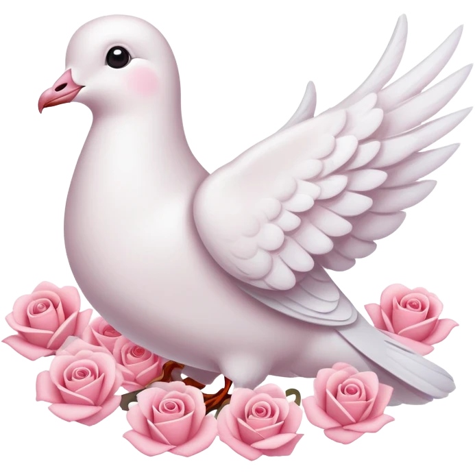 Pastel white-pinkish Romantic dove with hearts and rose-petals emoji