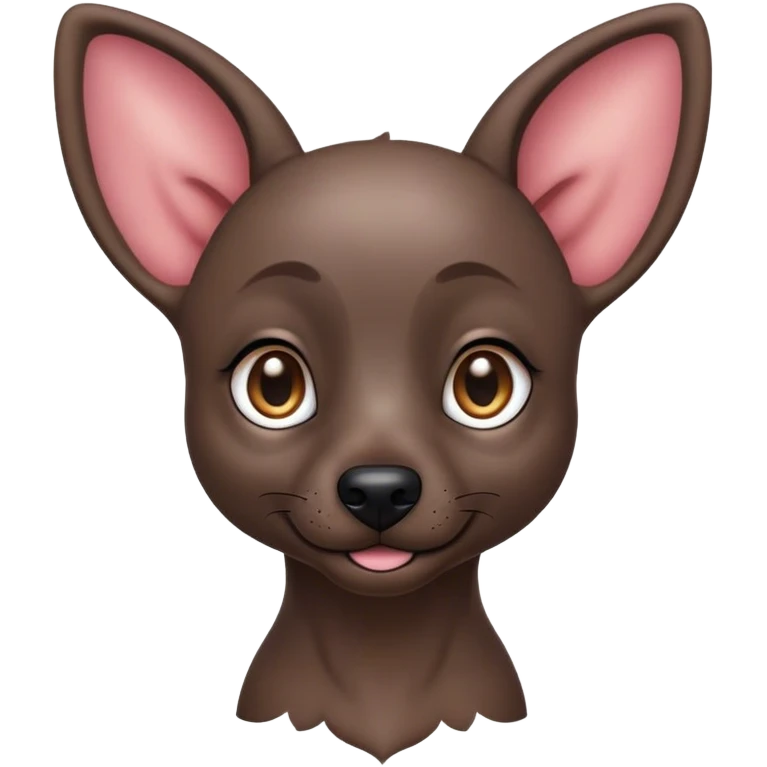Cinematic Cute Xoloitzcuintle dog Portrait Emoji, Head tilted playfully and inquisitively, featuring smooth, hairless ebony skin with distinctive, artistic wrinkles, round, sparkling dark eyes filled with curiosity, Simplified yet irresistibly adorable features, highly detailed, glowing with a warm, friendly glow, high shine, affectionate and spirited, stylized with a touch of whimsy, bright and endearing, soft glowing outline, capturing the essence of a mischievous yet loving companion, so playful it feels like it could trot out of the screen and into your arms! emoji