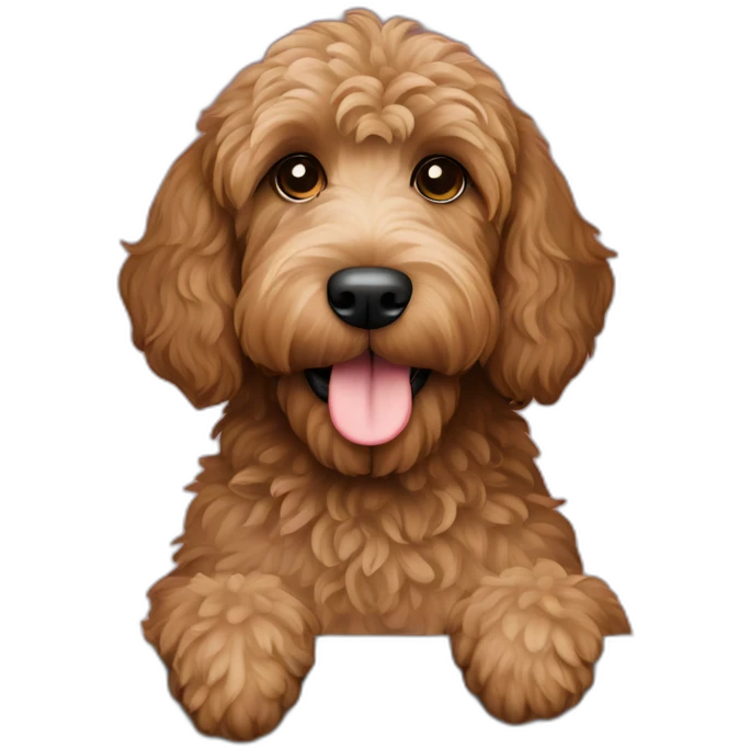 brown labradoodle dog with a laptop emoji