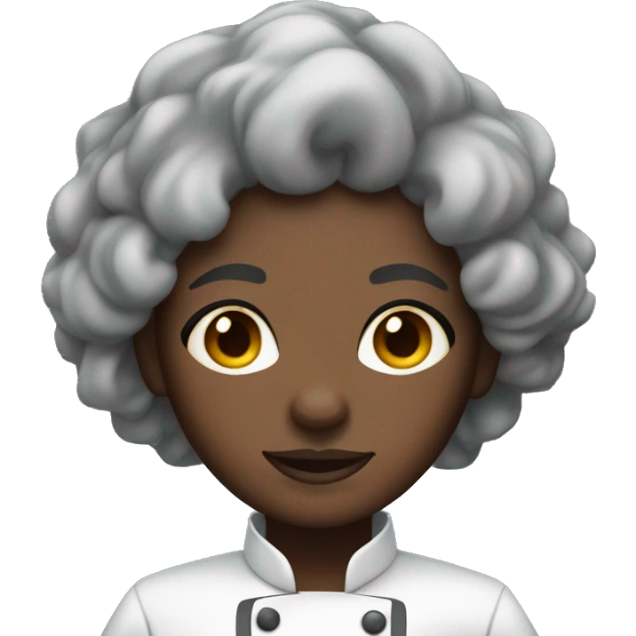 black female dark skin chef clothes curly grey hair many wrinkles emoji