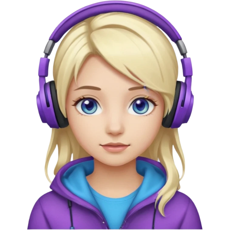 girl blond with purple highlights hair blue eyes and wearing headphones emoji