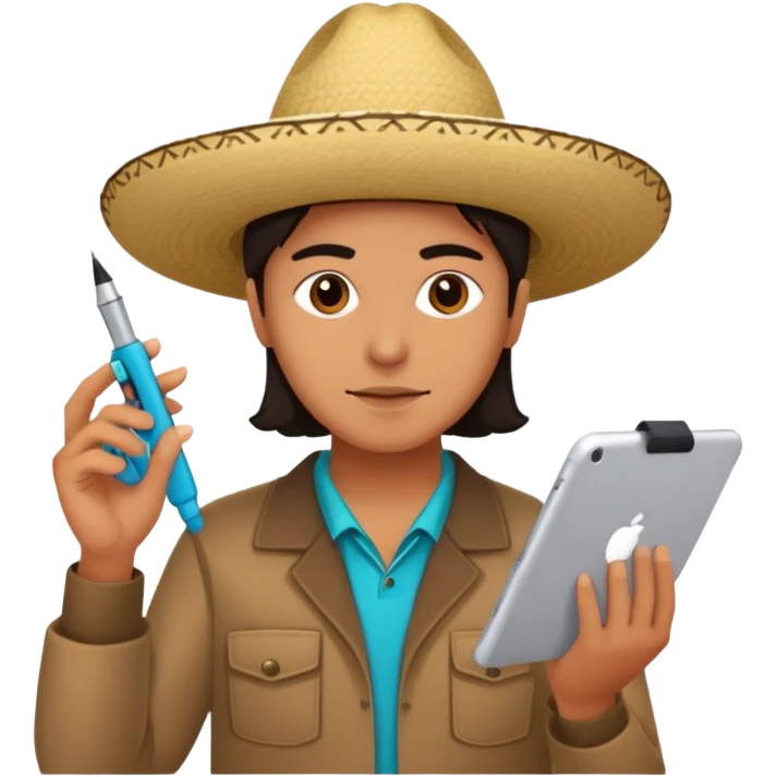 person with digital toolkit, digital and tech vibes, normal colors, mexican, emoji