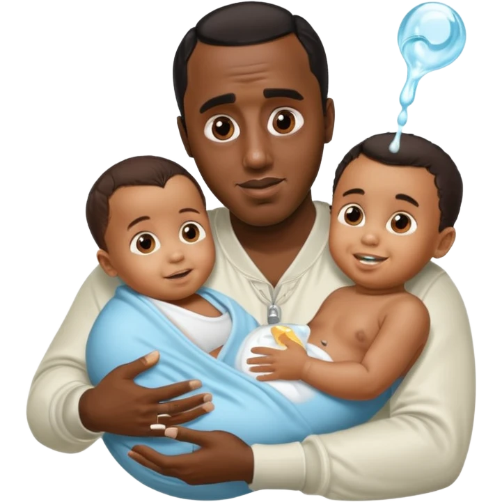 Sean “Diddy” Combs with baby oil and a very small infant and he’s pouring the baby oil on the baby and they have a scared face they’re really scared while diddy is happy emoji