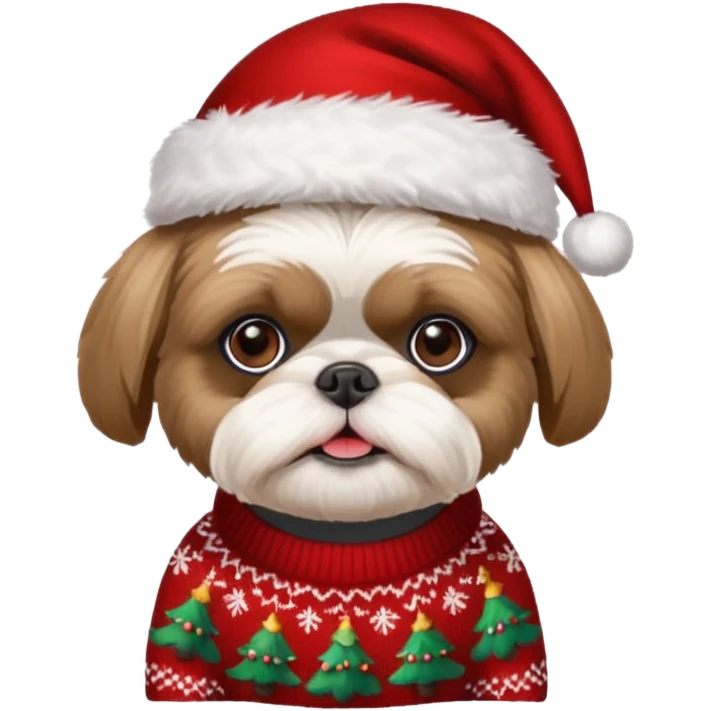 Small all OVER dark grey faced shih tzu christmas sweater hat emoji