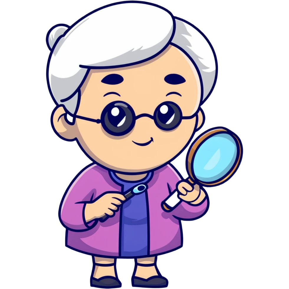 grandmother character holding a magnifying glass emoji