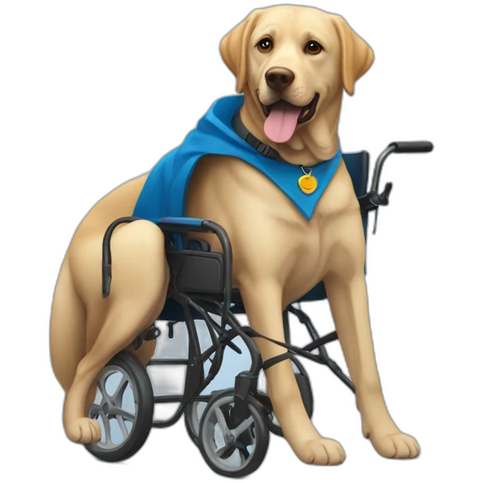 Labrador avec une cape bleu et personne en fauteuil roulant emoji
