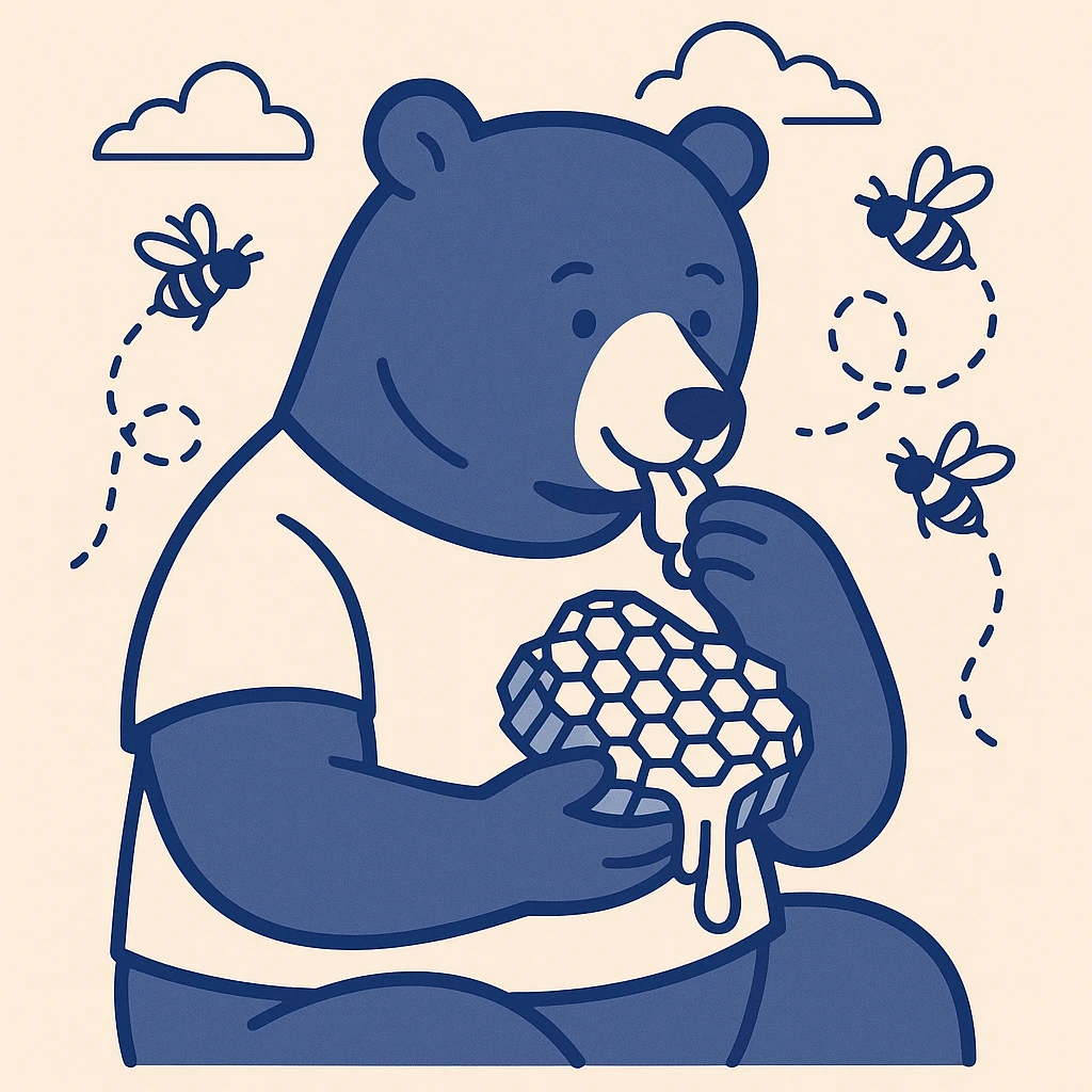 bear eating honeycomb with bees flying around emoji
