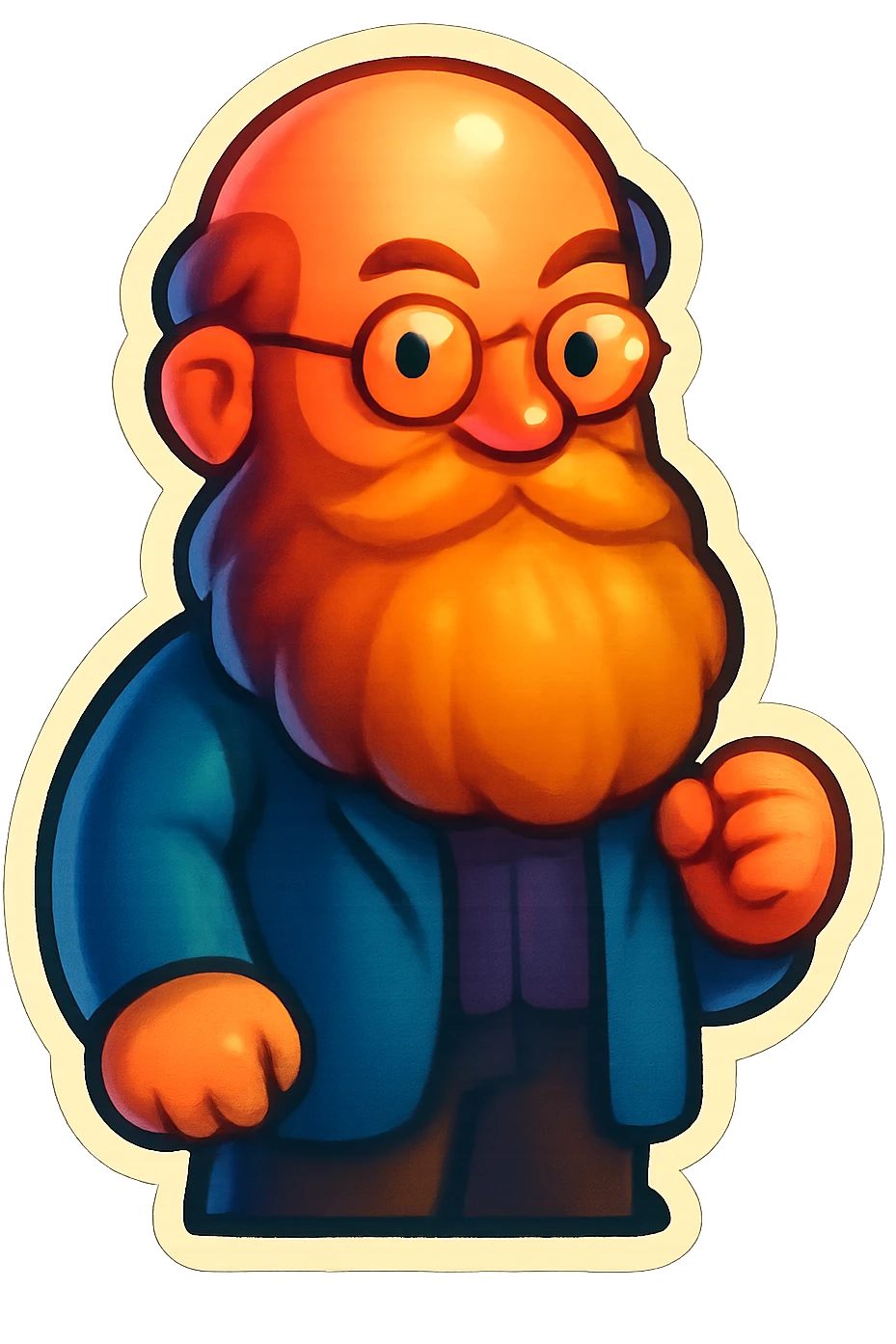 Peter Kropotkin as a cartoon character with a bushy beard, retro sticker style emoji