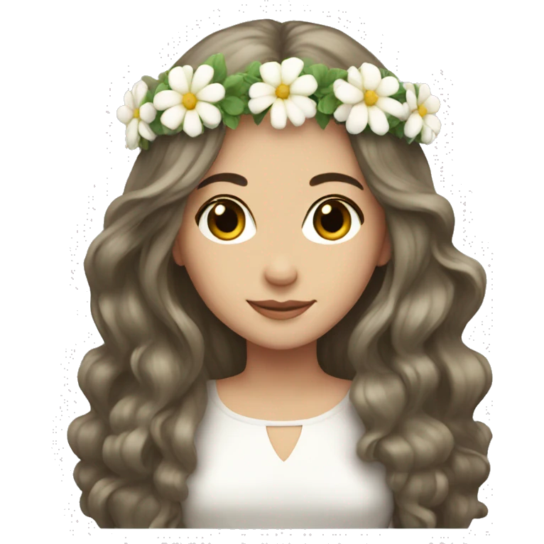 White brunette long hair, flower crown  emoji