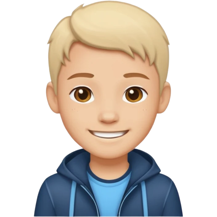 Cartoon avatar sticker of a young person, friendly smile, modern outfit, clean vector illustration, thick outline, flat colors, simple background, sticker style, high quality, transparent background emoji