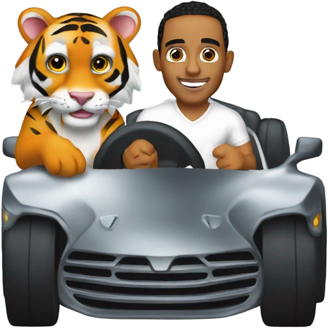 lewis hamilton in his car with his tiger pet emoji