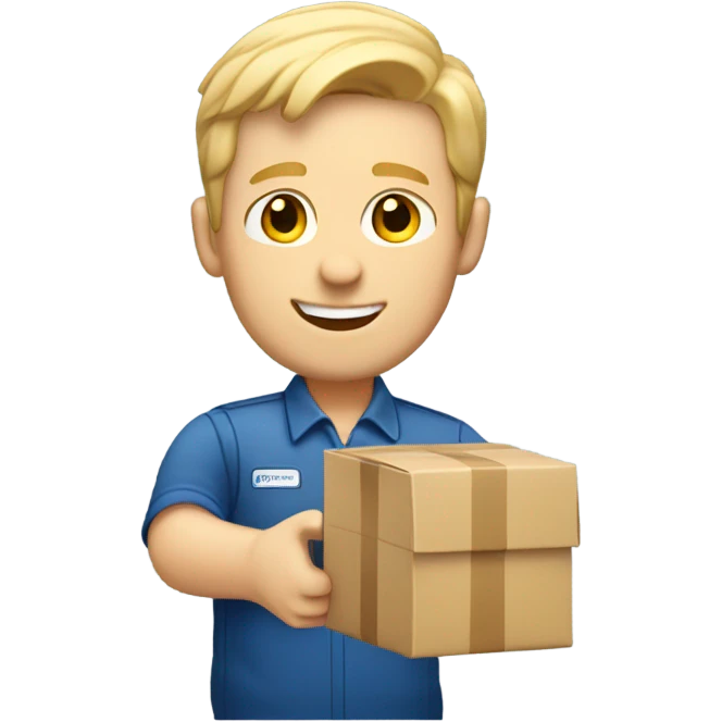 white male mail carrier with blond hair and with a package emoji