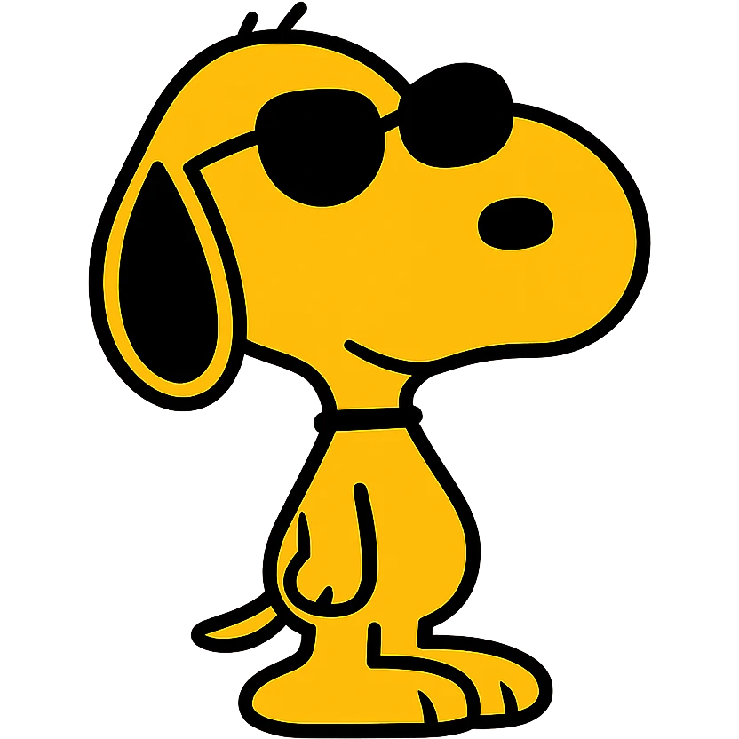 Snoopy, outlined and colorful, wearing sunglasses emoji