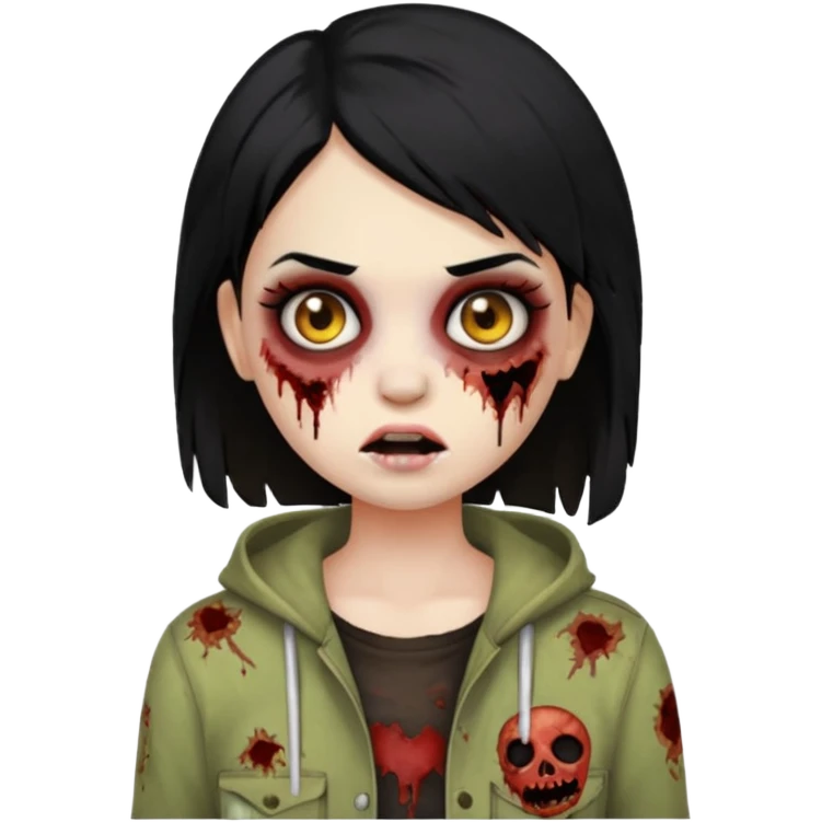 franjinha, zombie, emoji, menina, cabelo preto emoji
