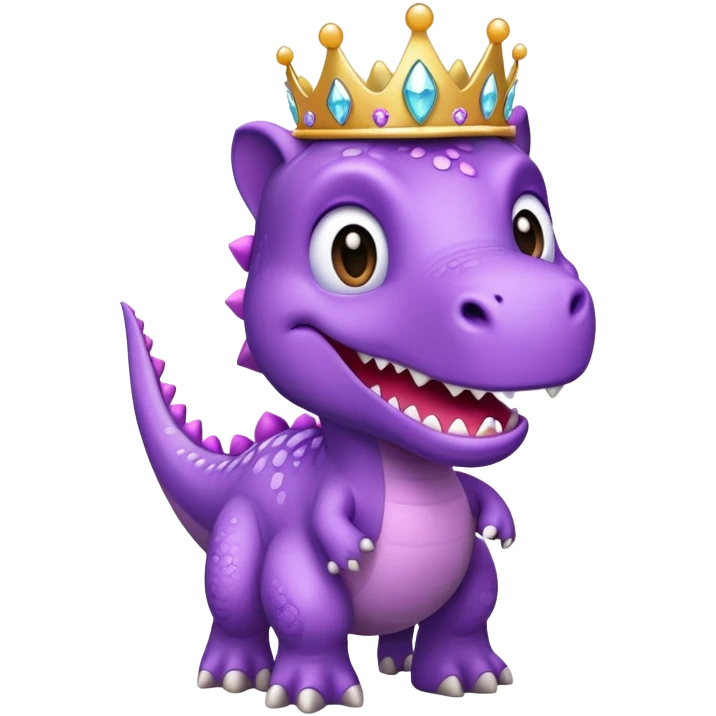 purple happy dinosaur with tiara emoji