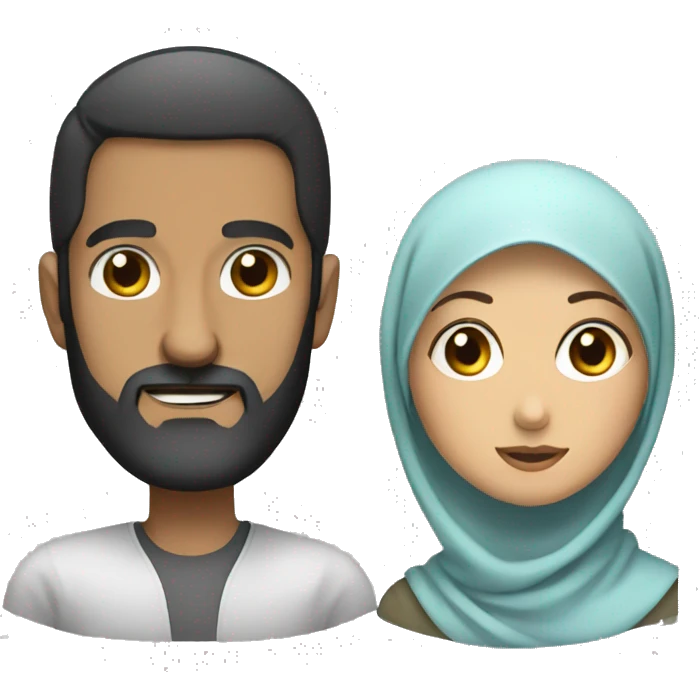 Men with dark beard and girl in hijab emoji