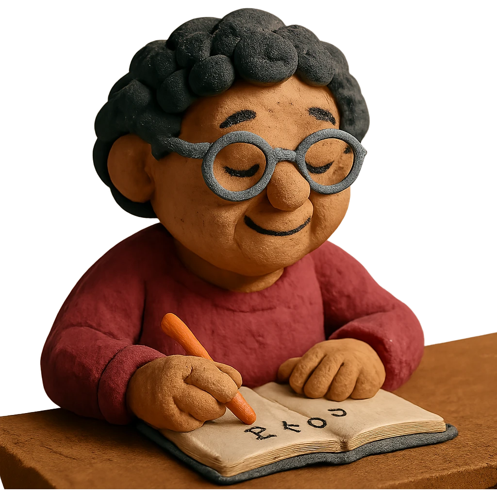grandma with short curly black hair doing math emoji