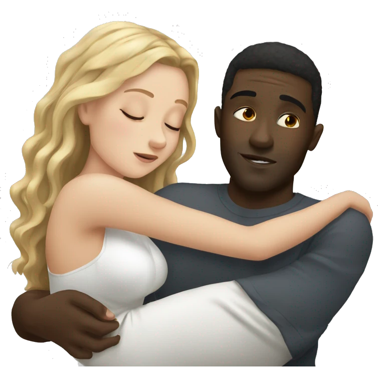White girls cuddling with black guy emoji