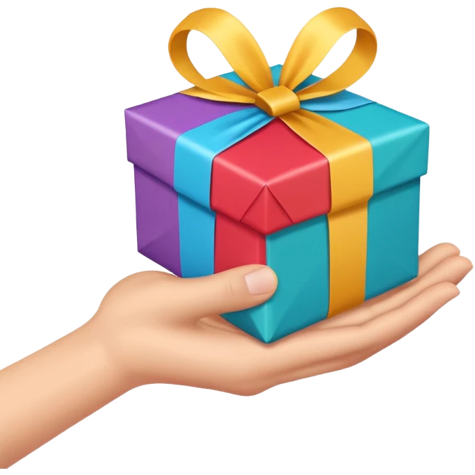 one hand extending a gift, simple, clear, no text emoji