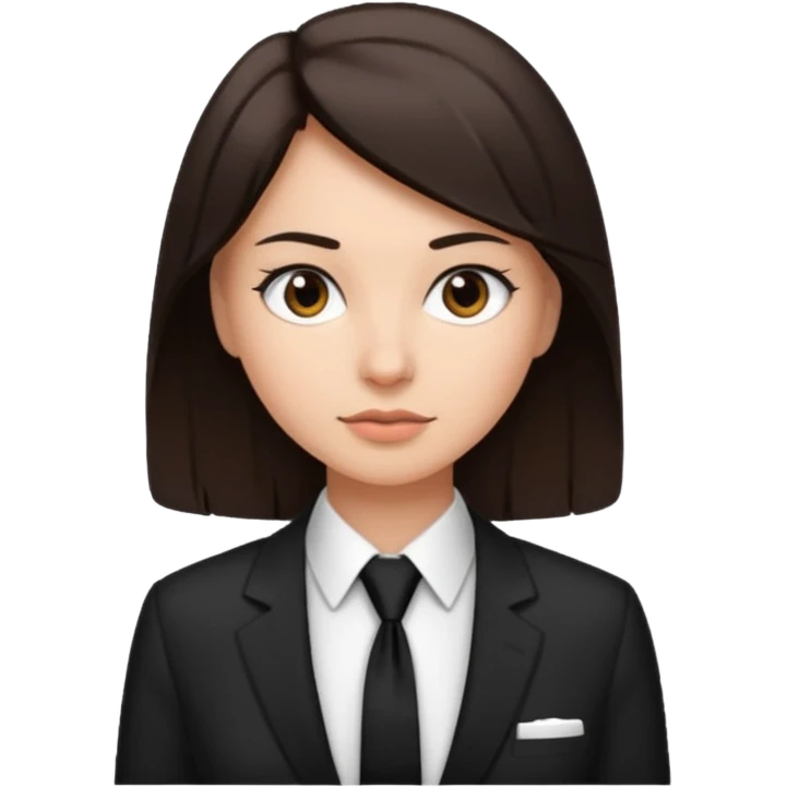 Mujer de pelo cafe oscuro y tez blanca, con camisa blanca y corbata/pañoleta negra, no tiene saco emoji