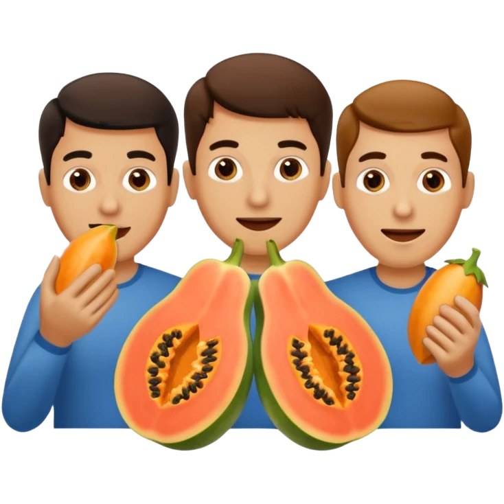 3 hombres comiendo papaya partida en 2 partes emoji
