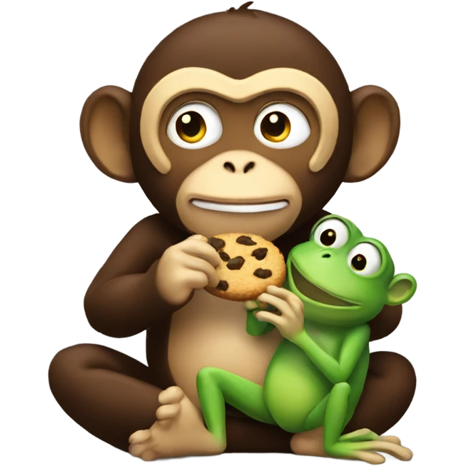 monkey eating cookie with a frog crying in it emoji