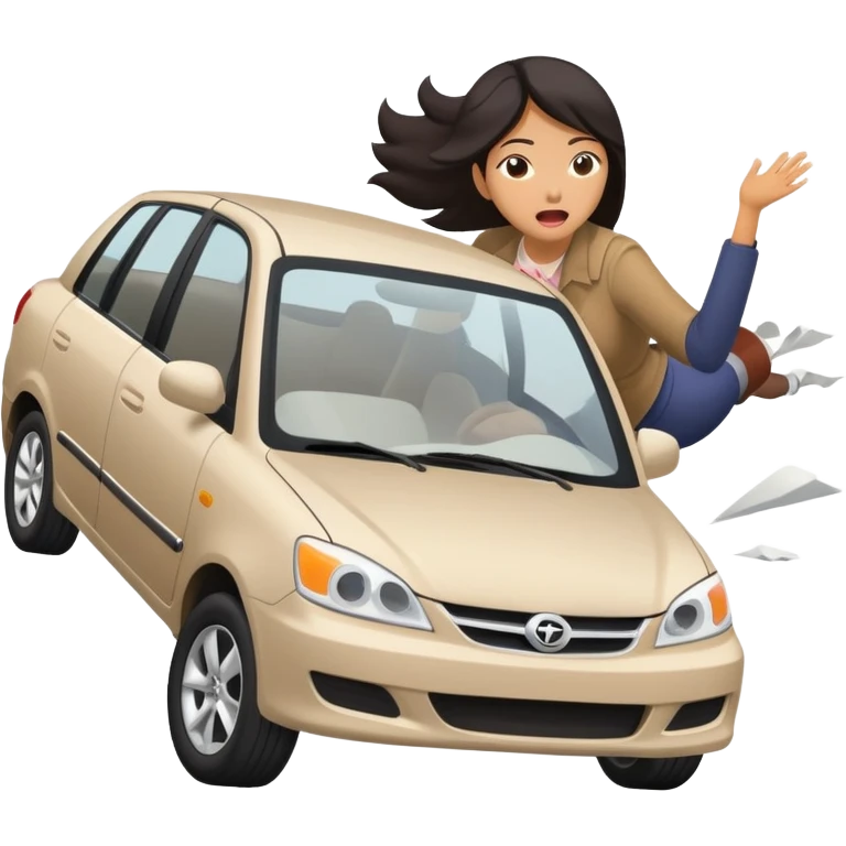 Asian woman crashing car into other cars emoji