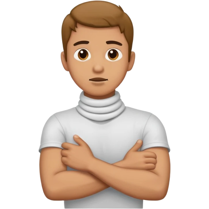 A guy with his arms crossed chocking his neck emoji