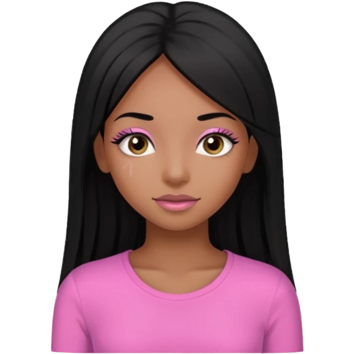 Black girl wearing a pink top with straight long hair that’s black with lashes ￼ emoji