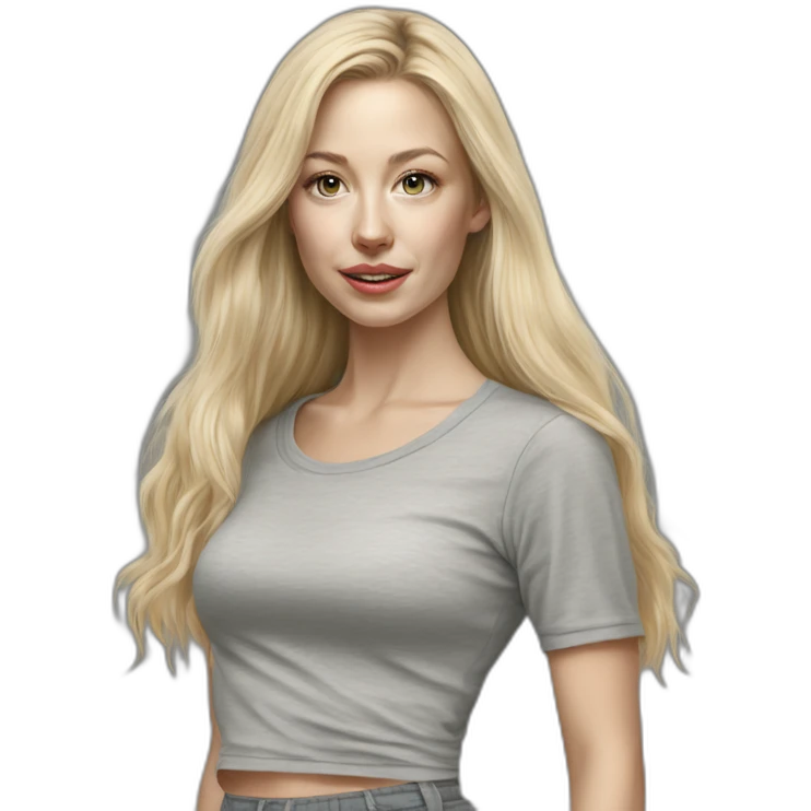 caucasian straight long haired blonde tight grey mini skirt hyperrealist drawing emoji