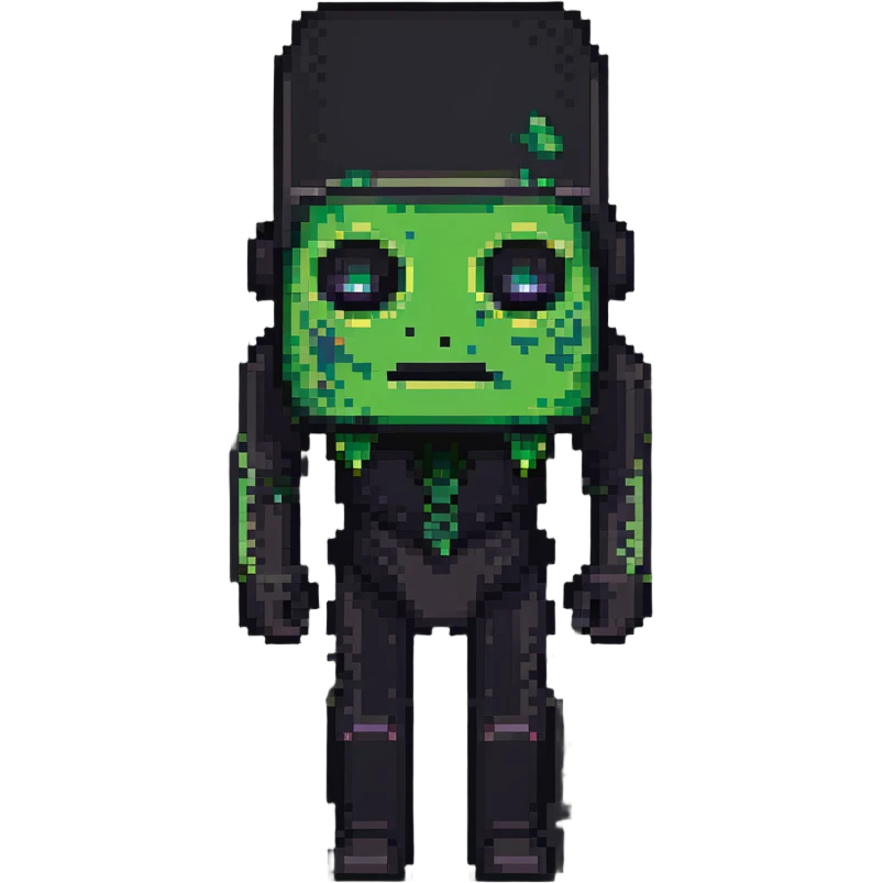 half Minecraft Creeper head merged with half Enderman head, pixel art style emoji