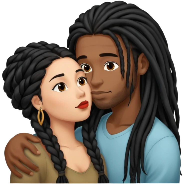 Latina Woman with long hair kissing a young black guy with dreads no beard emoji