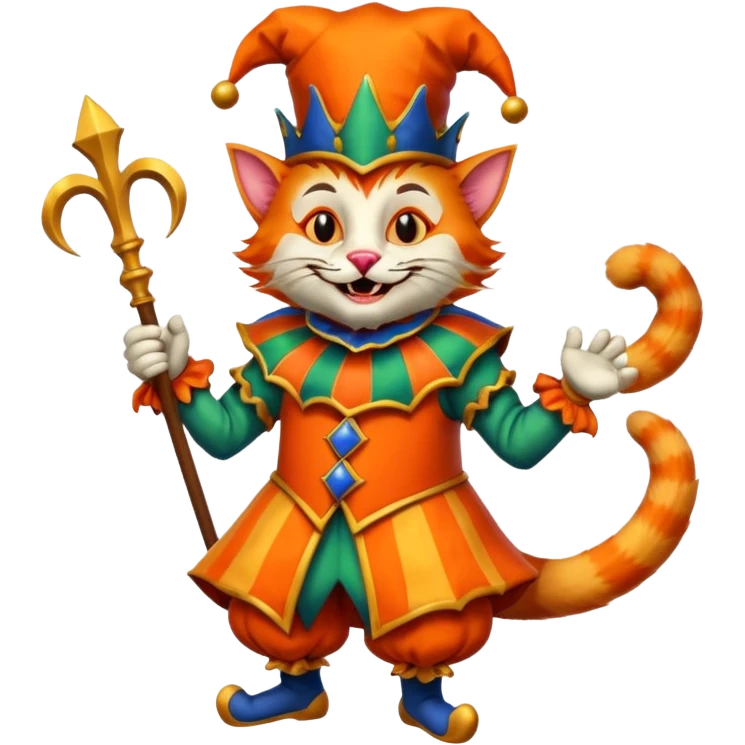 crazy funny colorful cat jolly joker, medieval, vintage, court jester, mac os icon, orange color emoji