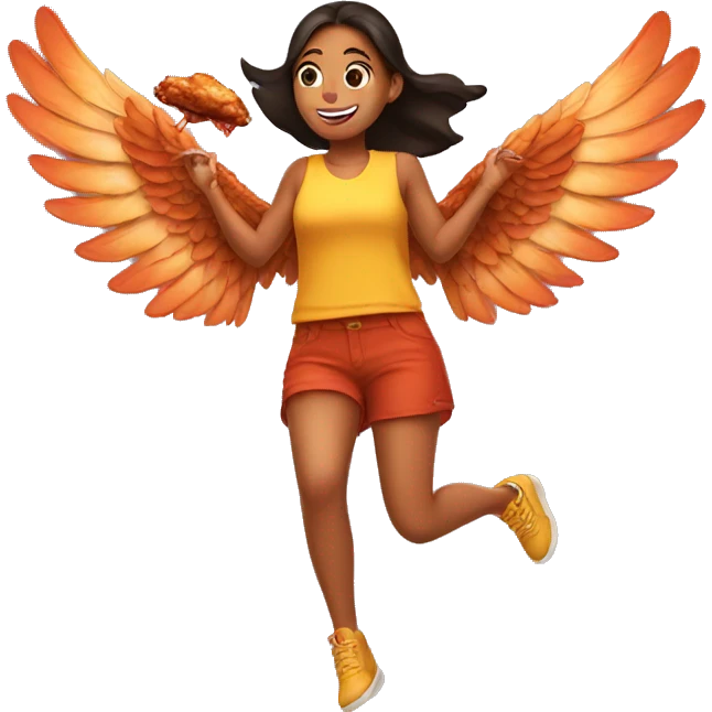 a girl flying with two bbq chicken wings on her back emoji