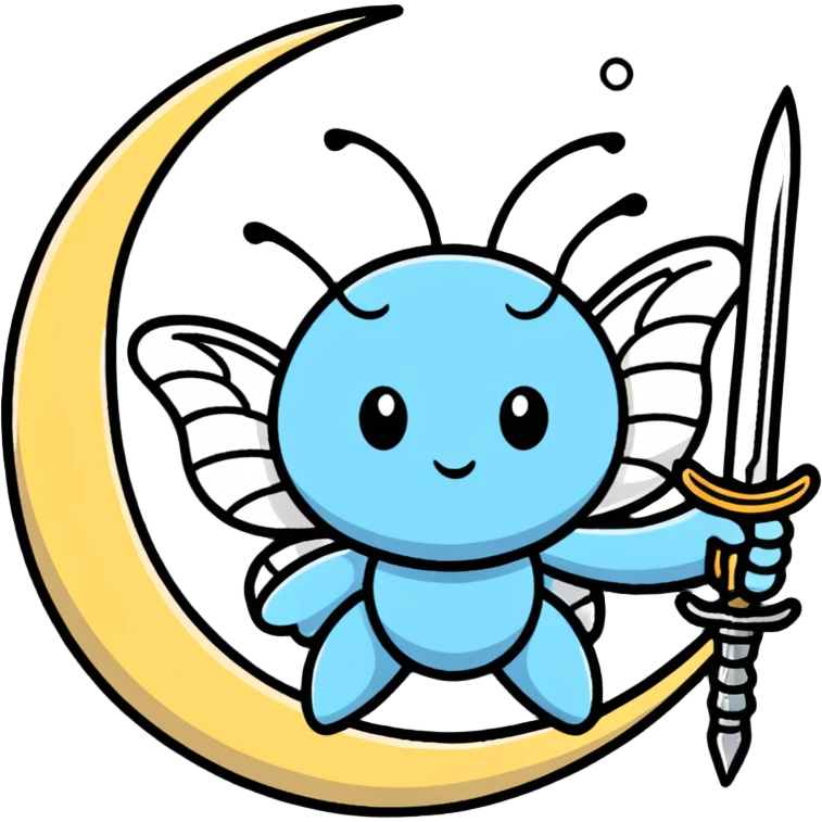 Una mariposa con una daga y una luna emoji