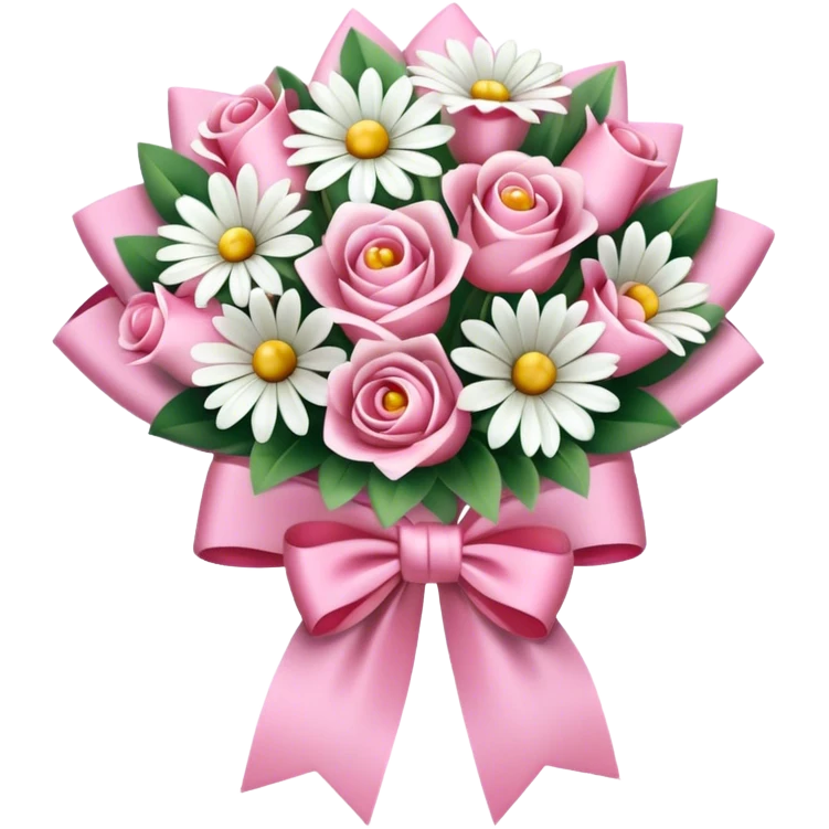 A bouquet of white and pink flowers rapped in a pink bow emoji