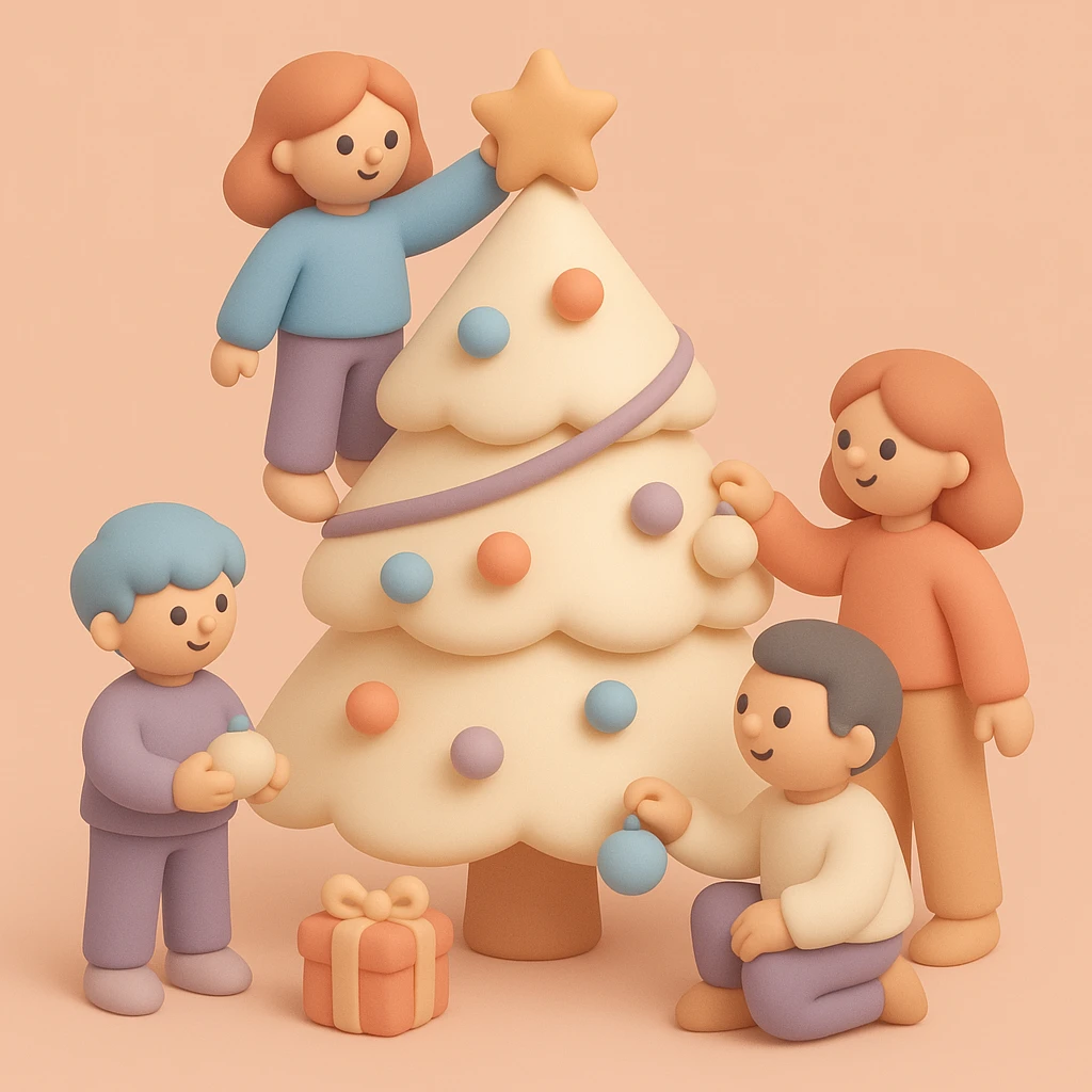 people decorating a Christmas tree emoji