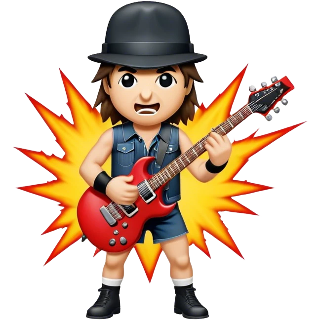 Cinematic Realistic AC/DC Pop Culture Emoji, showcasing an electrifying portrayal inspired by the legendary rock band rendered with vivid textures and energetic lighting. emoji