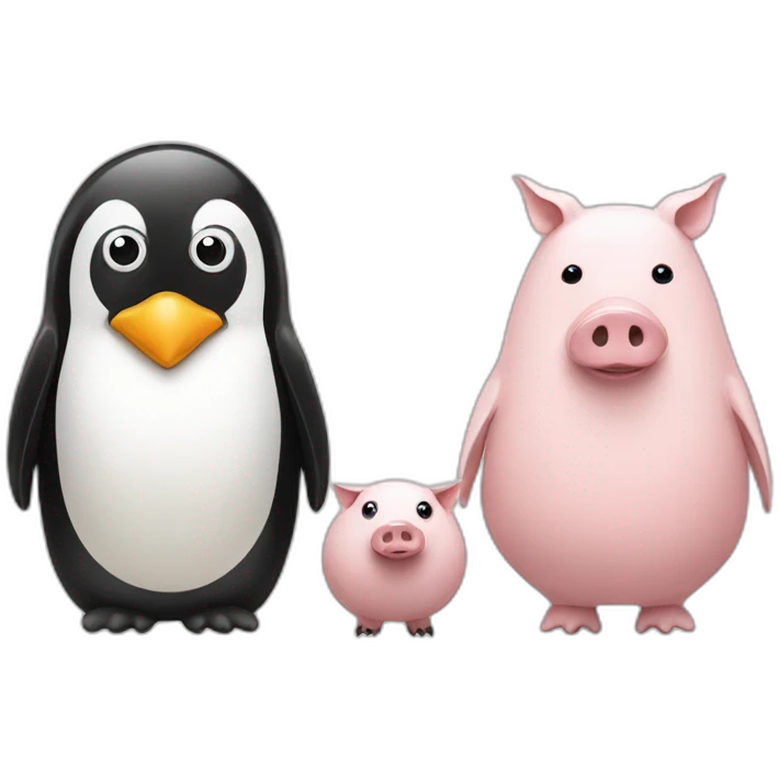 penguin and two pigs emoji
