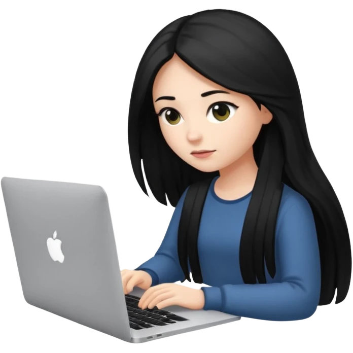 girl with black long hair working in a macbook  emoji