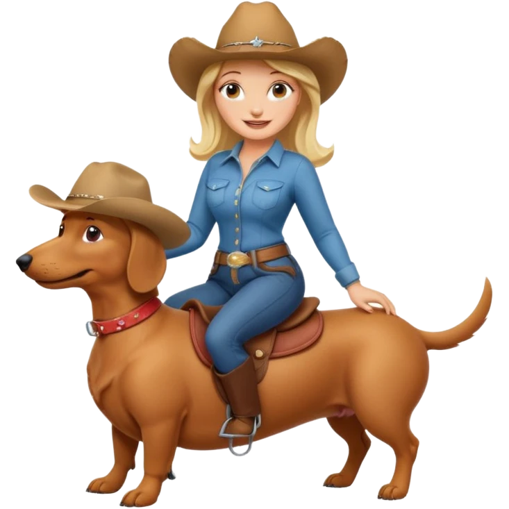A blonde curvy woman riding on top of a dachshund emoji
